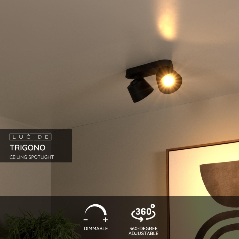 Lucide TRIGONO - Stropné bodové svietidlo - 2xGU10 - Čierne